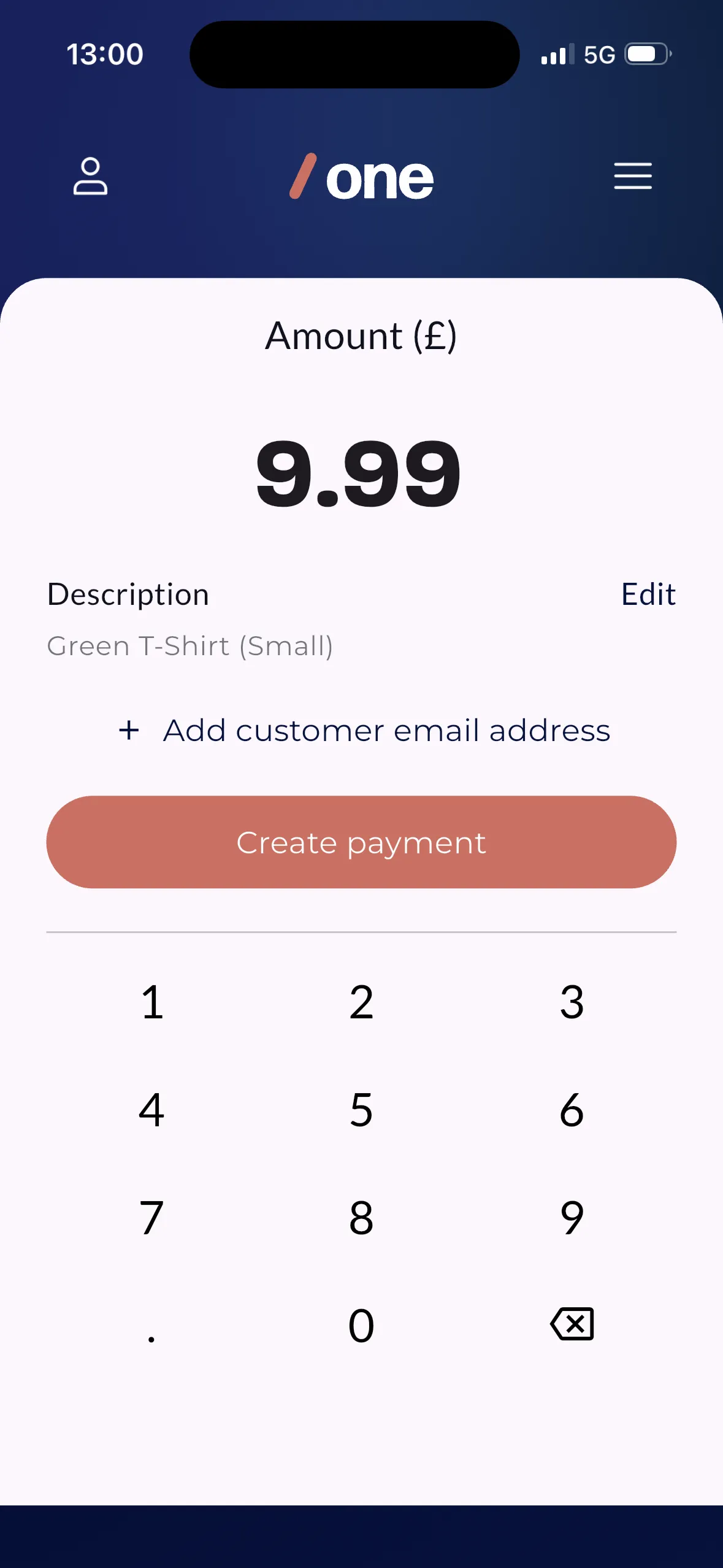Wonderful payment creation screen